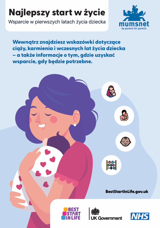 Mum and baby characters on front of booklet